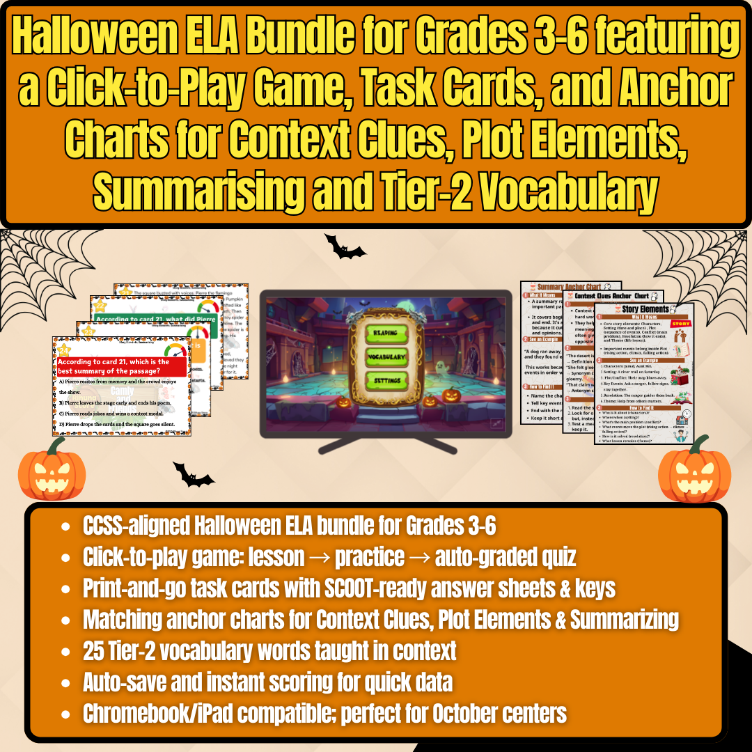 The Anti-Brain Rot Reading Game & Task Cards: Gamified Intervention for Plot Elements, Summary & Context Clues