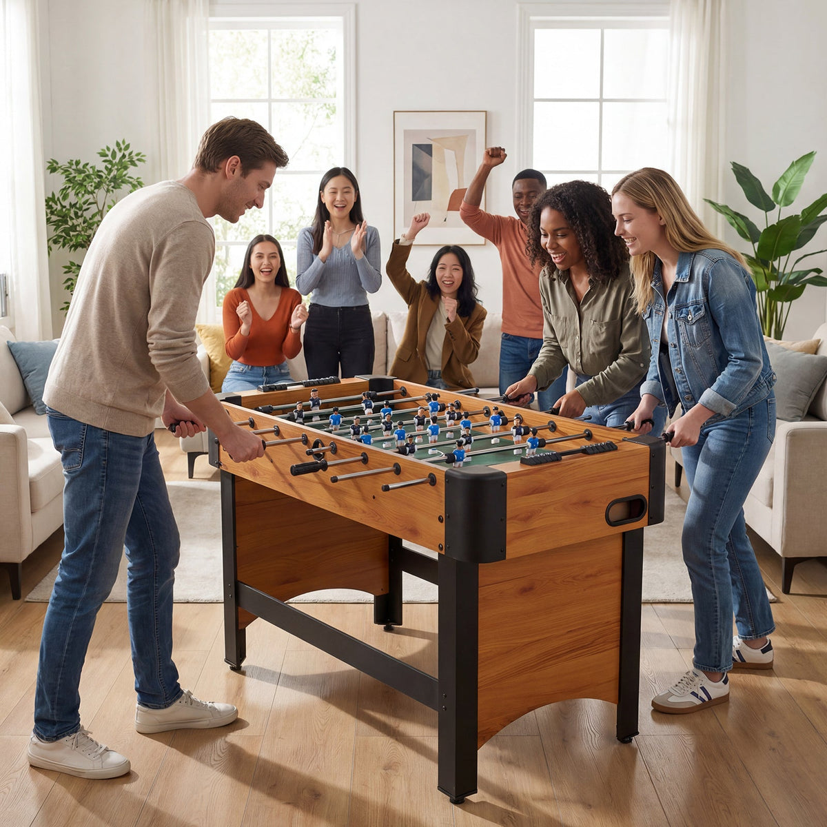 Full-size competition foosball table with 22 players