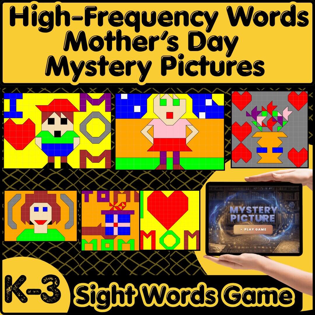 Dolch sight words mystery picture game worksheet, no-prep printable