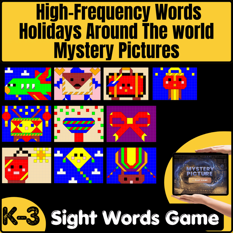 Dolch Sight Words Mystery Picture Game: Reading Intervention Program - Holidays Around The World