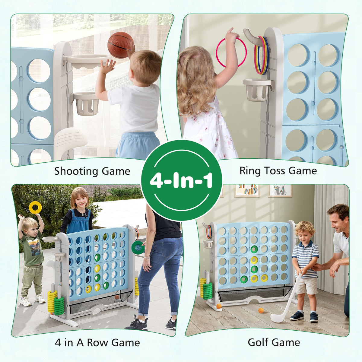 Jumbo 4-to-Score Game with Ring-toss and Basketball Hoop