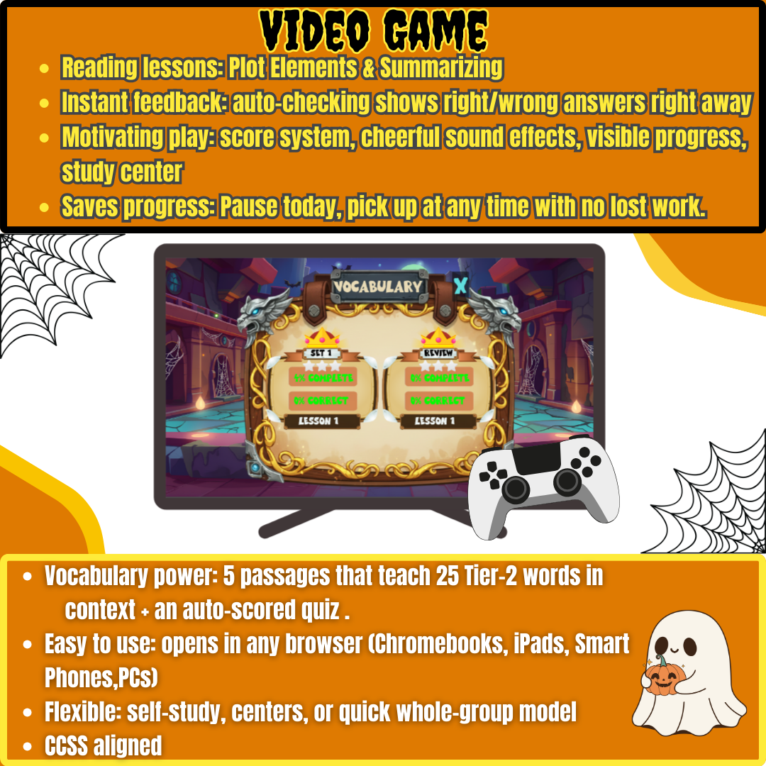 The Anti-Brain Rot Reading Game & Task Cards: Gamified Intervention for Plot Elements, Summary & Context Clues