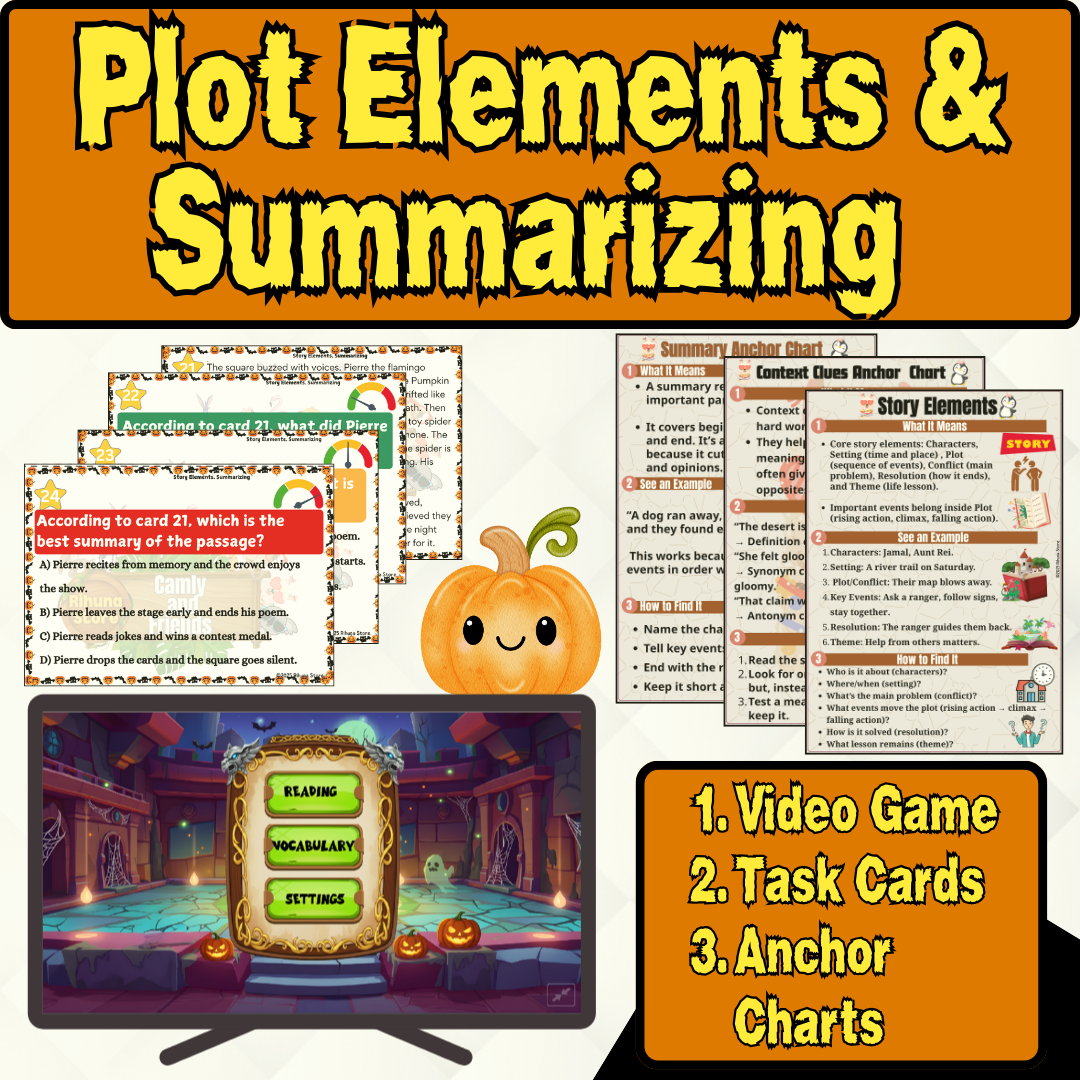 The Anti-Brain Rot Reading Game & Task Cards: Gamified Intervention for Plot Elements, Summary & Context Clues