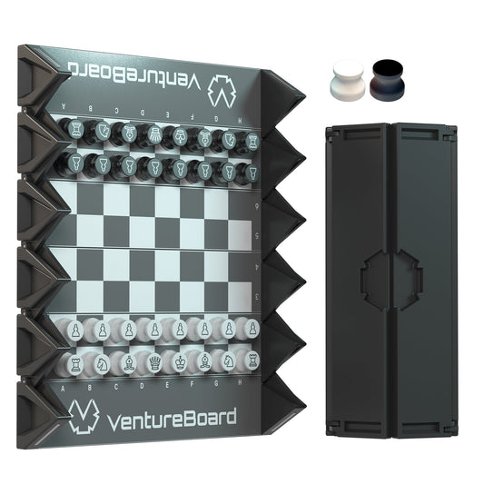 Black magnetic roll-up travel chess set, VentureBoard Mini Chess Noir edition